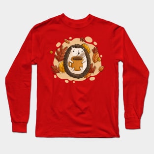 Autumnal Hedgehog with coffee Long Sleeve T-Shirt